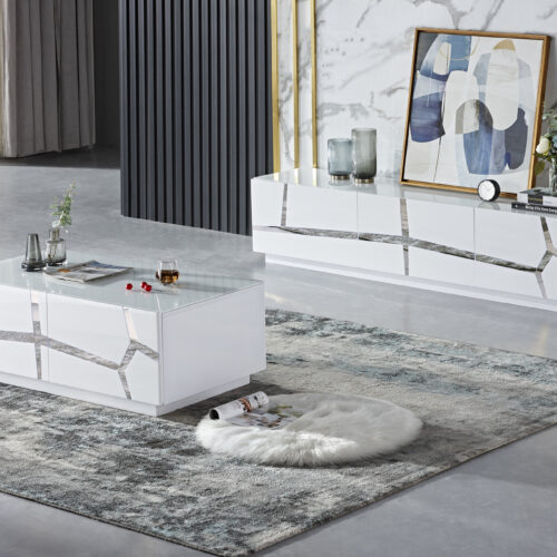 Aida TV Stand in Gloss white & Silver