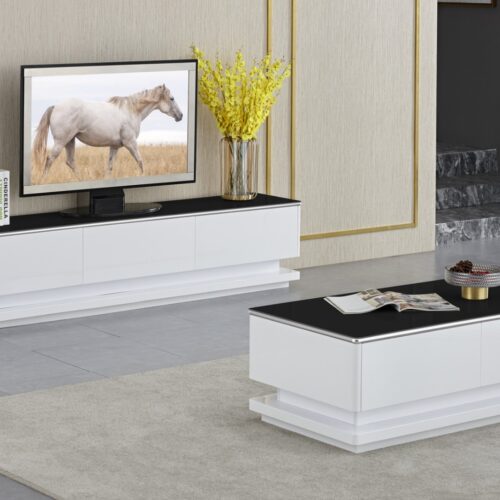 Alessandra TV Stand in Gloss White & Silver