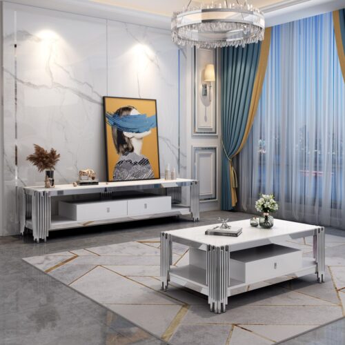 Bianca TV Stand in White Glass & Chrome Frame